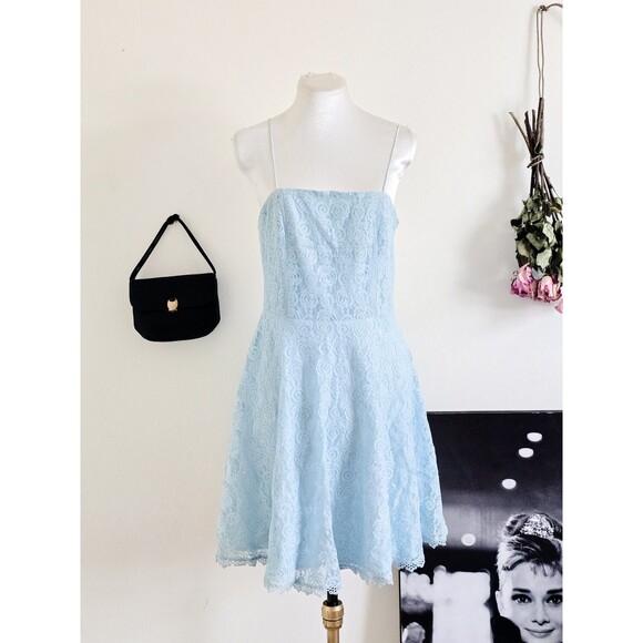 soloiste Dresses & Skirts - Soloicte Pastel Baby Blue Leave Spaghetti's Strap A Line Corset Mini Dress M